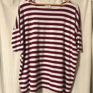 Piko type maroon and white striped shirt